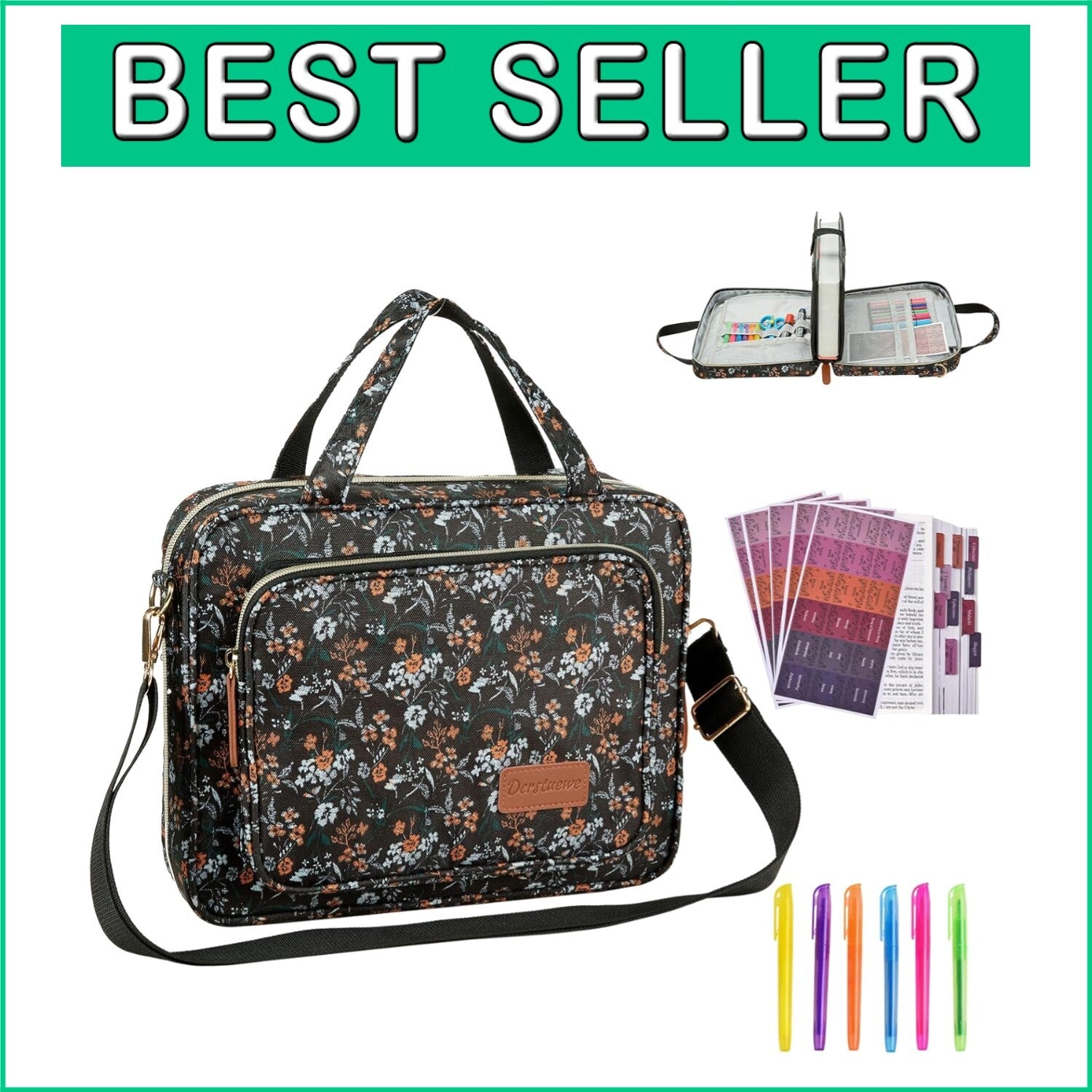 Black Flower Design Bible Cover for Women - Stylish Tote & Organizational Bag