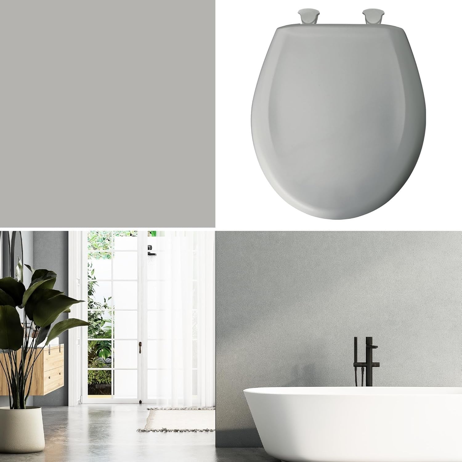 Classic Ice Grey Plastic Toilet Seat with Easy Install and Slow Close Features