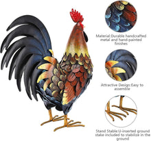 Load image into Gallery viewer, Unique Handmade Rooster Decor - Water Resistant Metal Yard Art for All Seasons