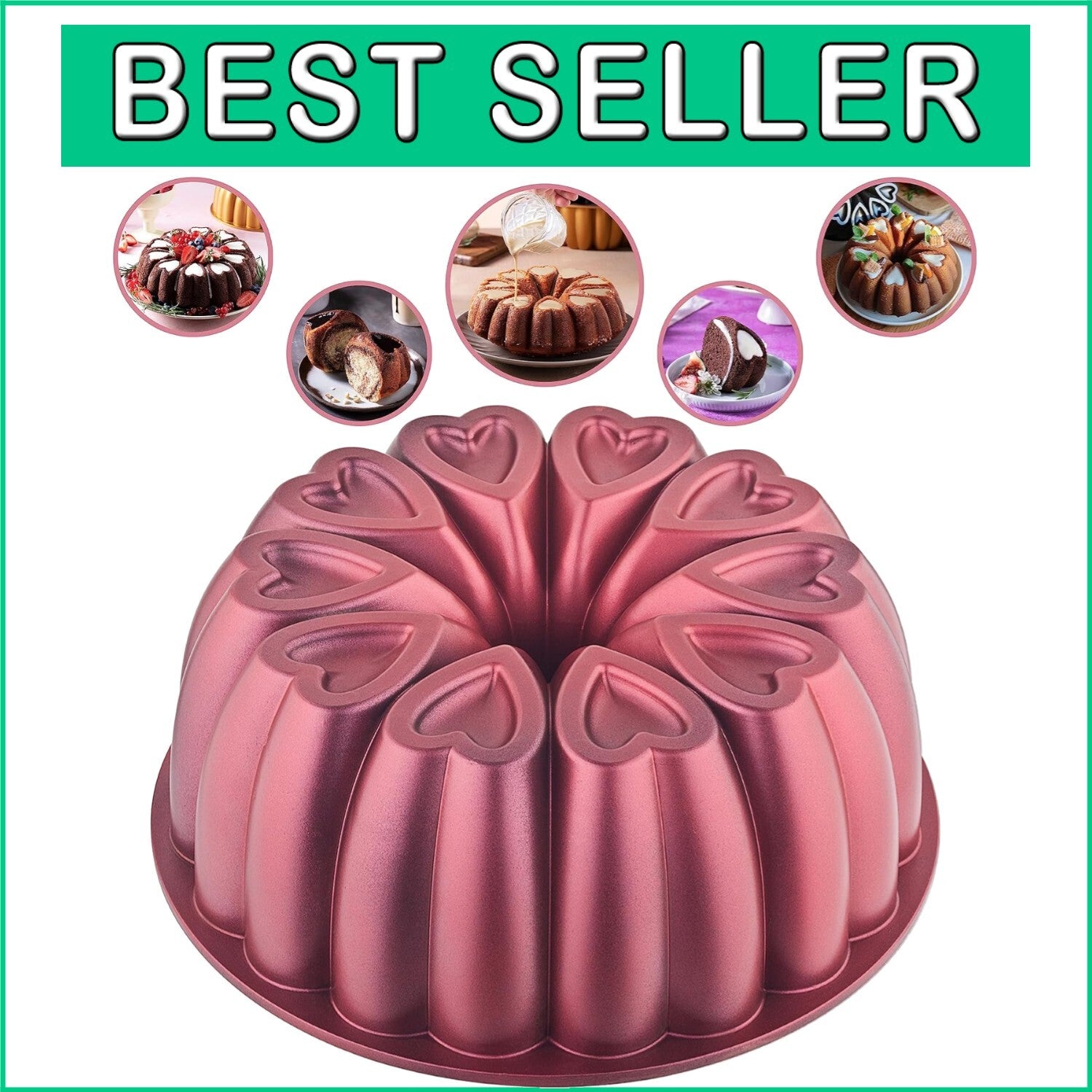 Fluted Tube Heart Cake Pan - 10 Inch Baking Mold, Easy to Clean Design