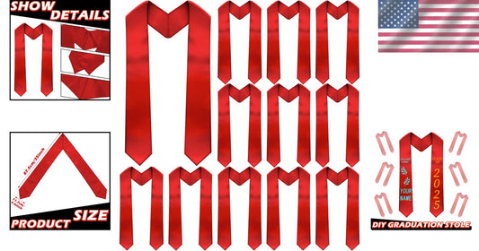 12-Piece Satin Graduation Sashes - Unisex 70-Inch Blank Stoles for Customization