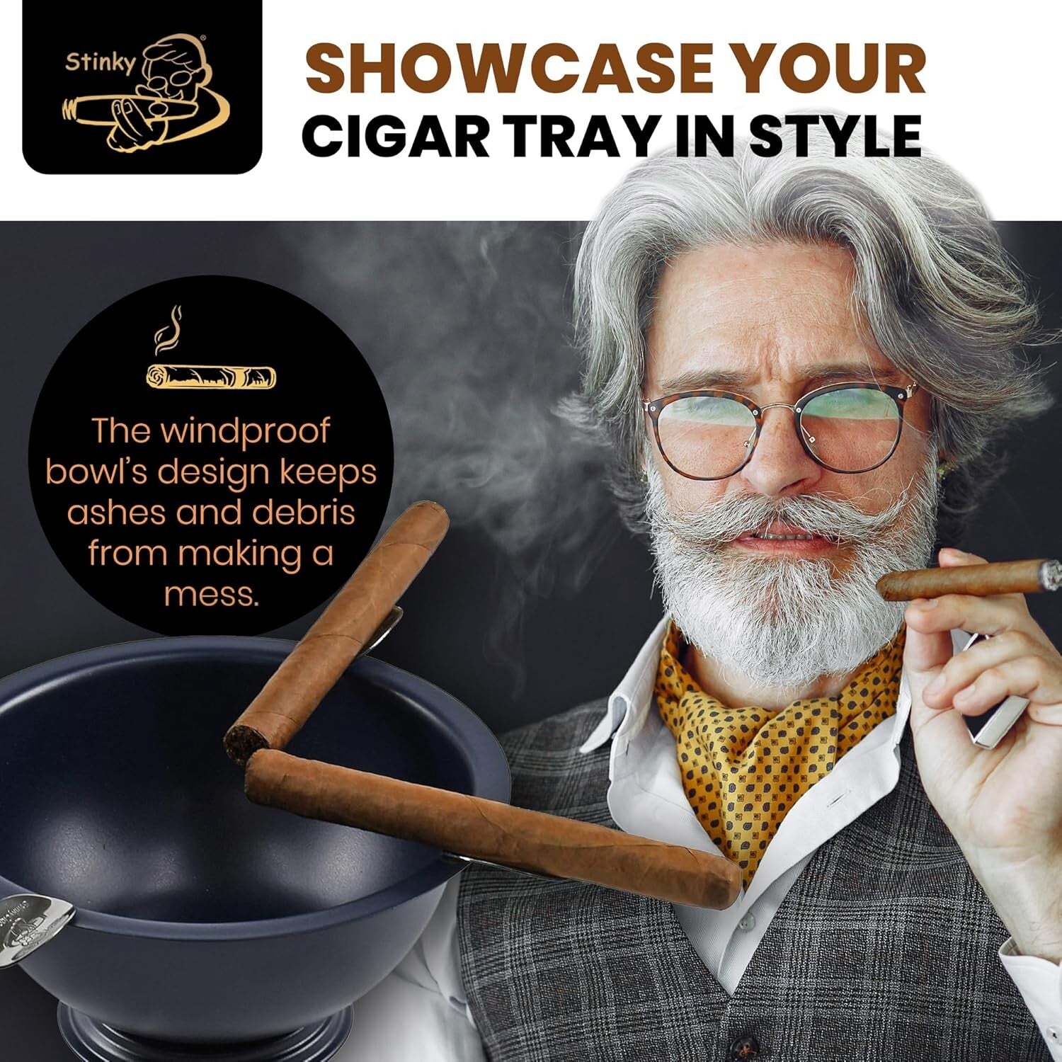 Cigar Lover's Choice: Large 8" Windproof Matte Blue Ashtray with Stirrup Support