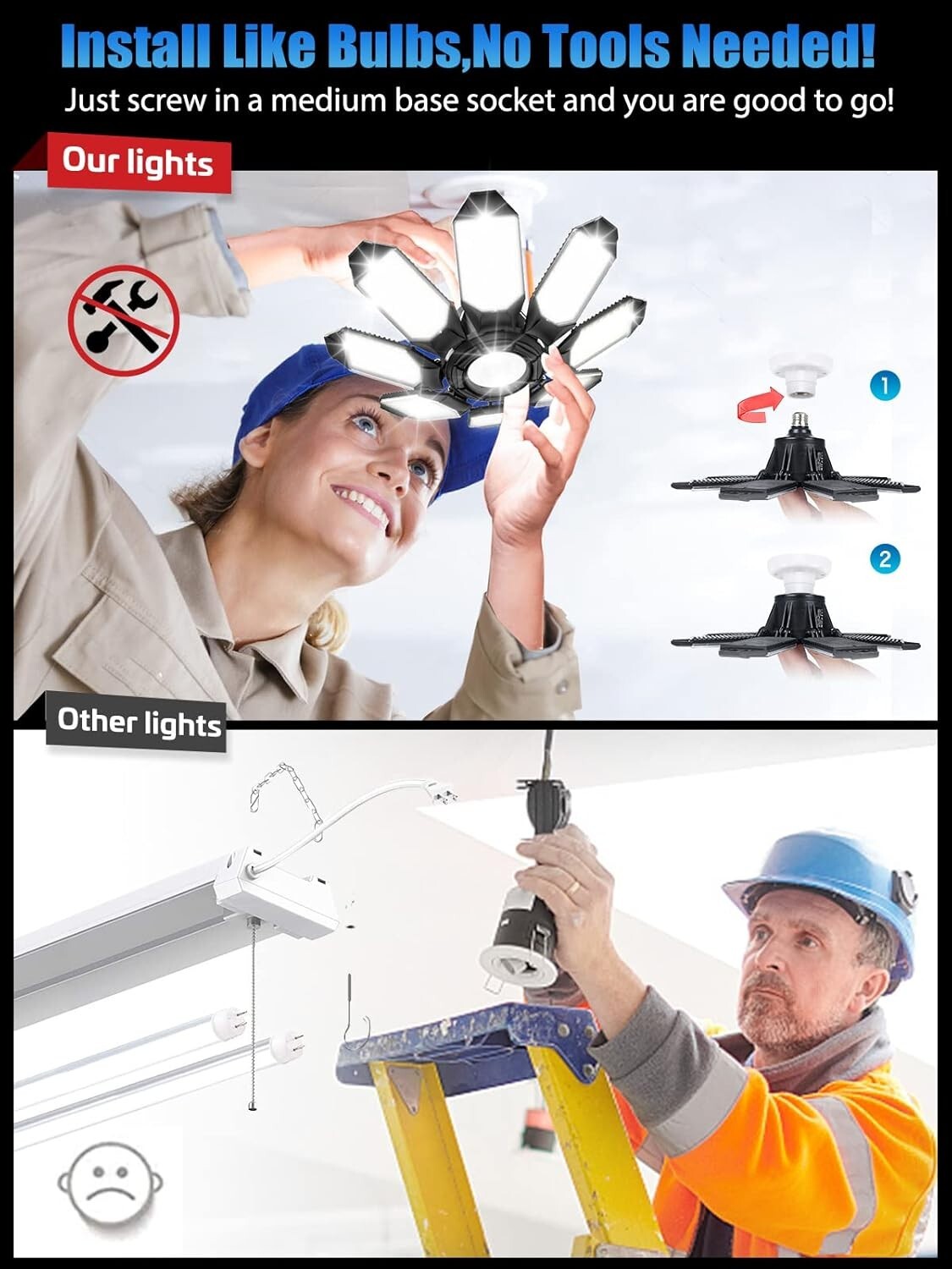 Dual Pack 260W Deformable LED Garage Light 52000LM for Adjustable Brightness