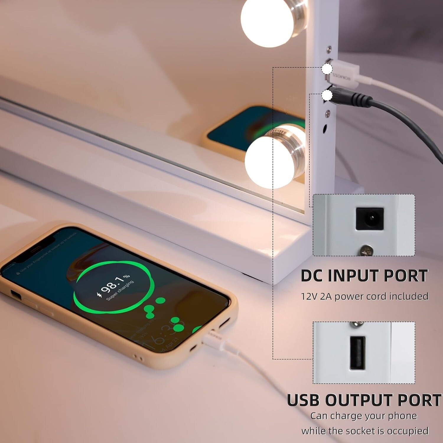 LED Lighted Makeup Mirror 22''x18'' with 10X Magnification & 3 Color Settings