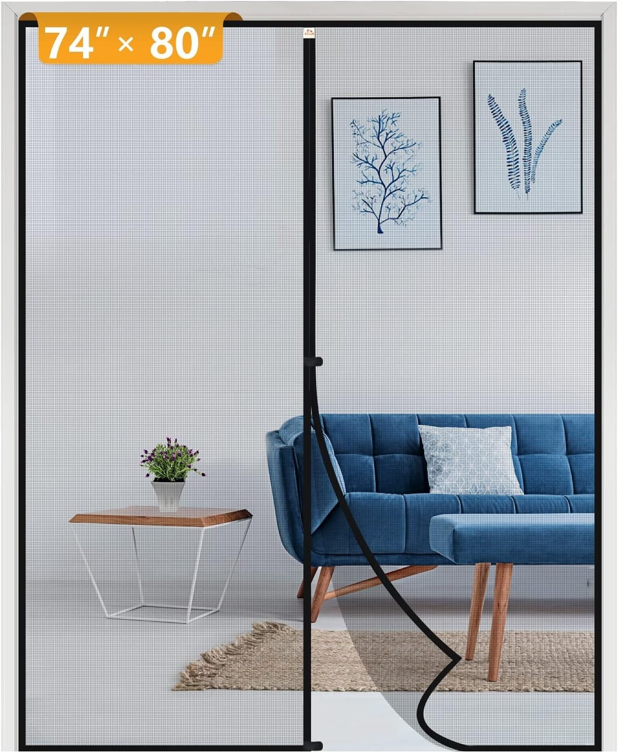 Magnetic Screen Door 76" x 81" - Fits 74" x 80" Sliders - Pet-Friendly Entry