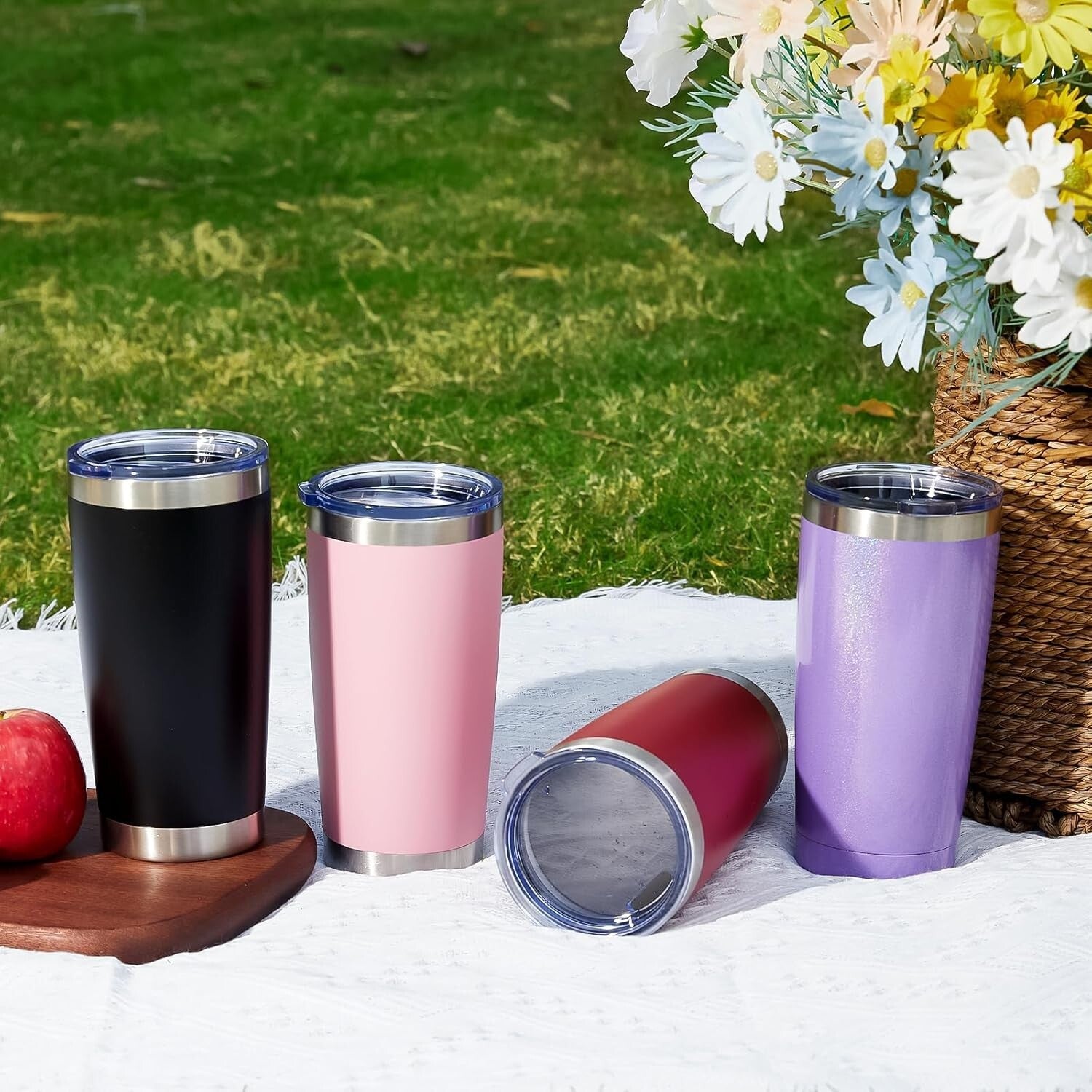 Durable 20oz Stainless Steel Tumbler Set - 8 Pack of Insulated Cups with Lids