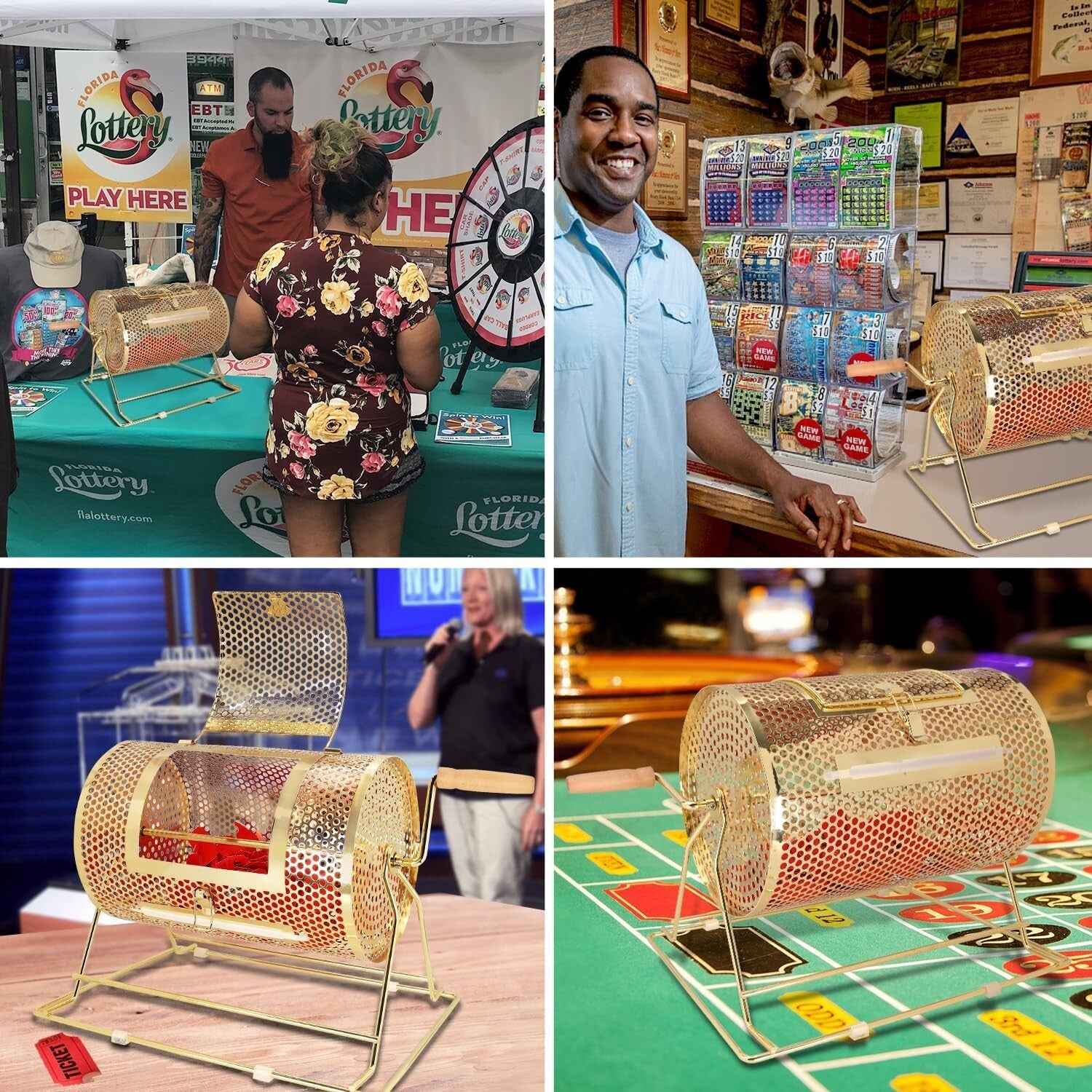 Elegant Brass Raffle Drum - Professional Ticket Spinner Holds 2,000 Tickets