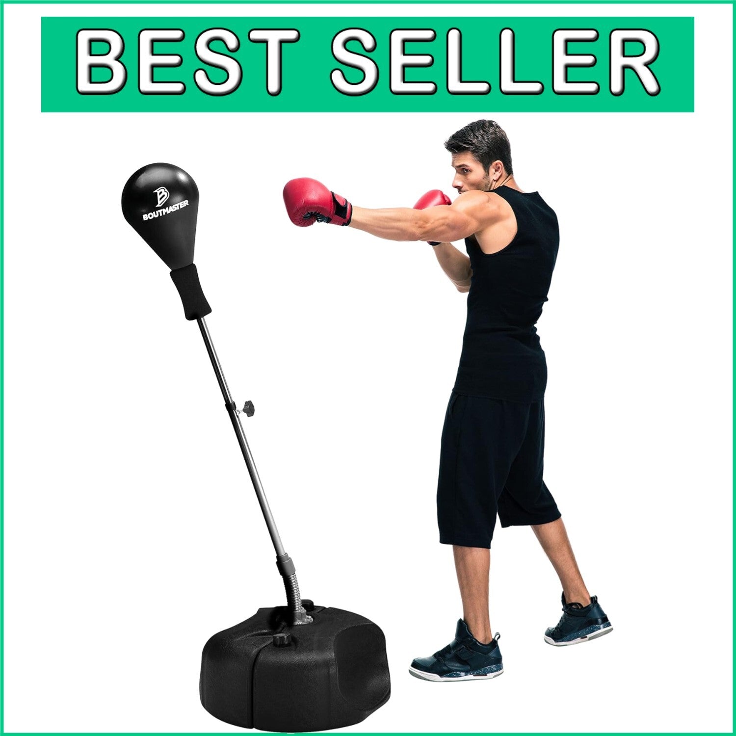 Durable Black Punching Bag with Stand - Adjustable for Ultimate Fitness Sessions