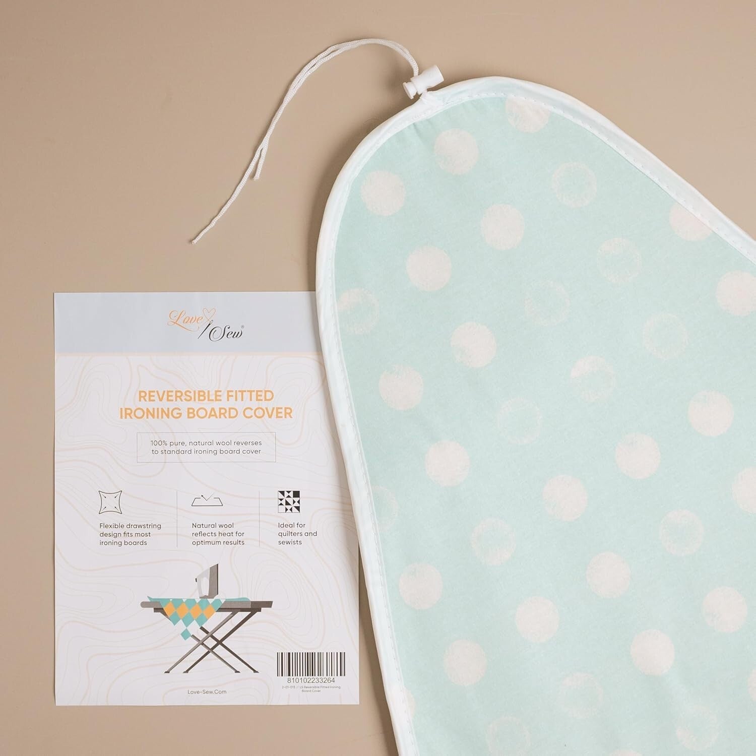Aqua Blue & Cream Wool Ironing Board Cover - Non-Slip & Adjustable Design