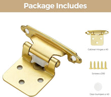 Load image into Gallery viewer, 40 Pack Gold Self-Closing Cabinet Hinges - 1/2 Inch Overlay, Quiet Operation