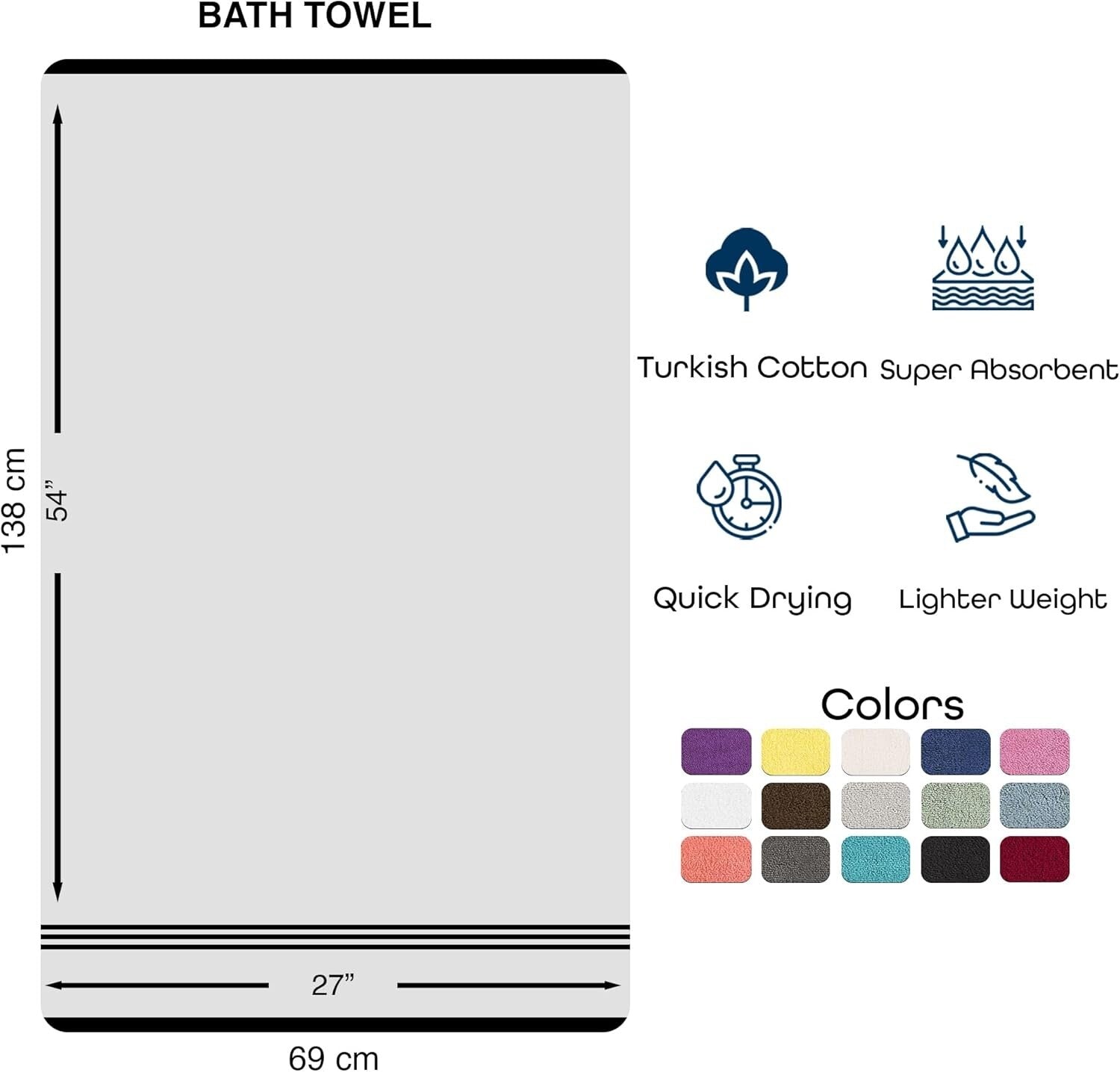 Premium 4-Piece Bath Towel Set – Ice Silver, Quick-Drying Cotton, 600 GSM