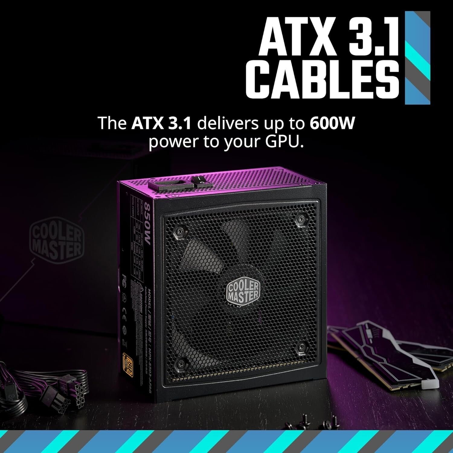 Efficient MWE Gold 850W ATX 3.1 PSU with Hexagonal Fan - Ideal for RTX 4090