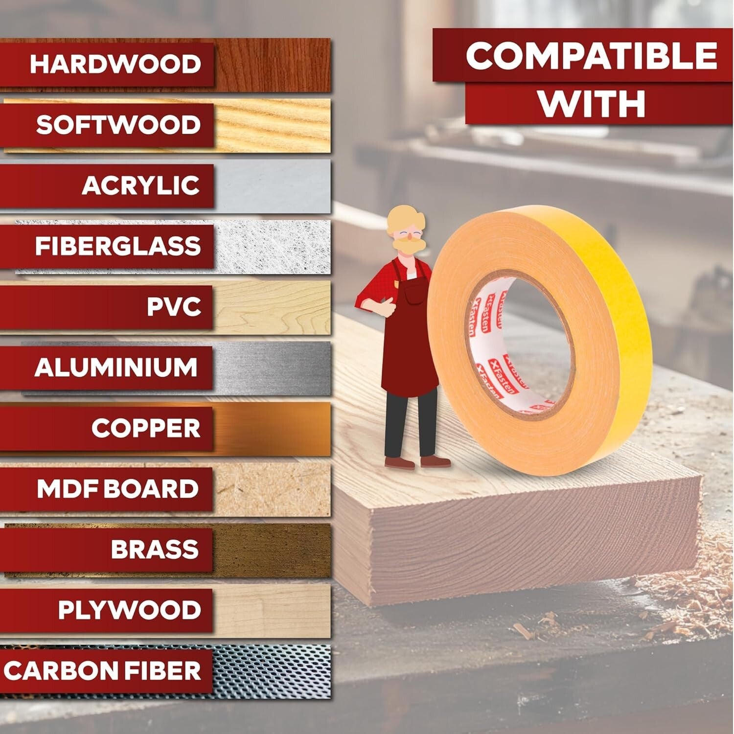 Easy-Peel Double-Sided Tape for Woodworking - Residue-Free & Surface Safe
