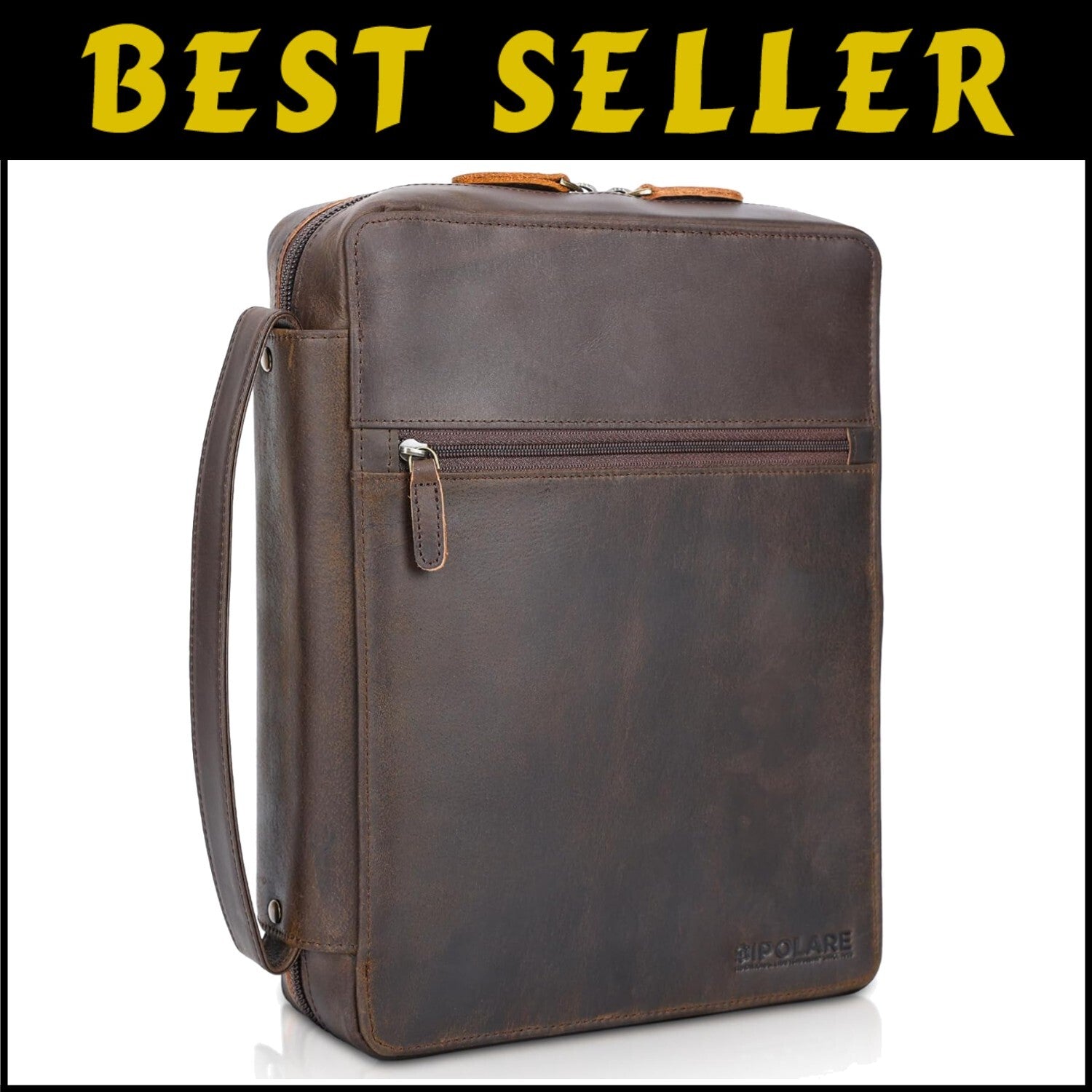Luxurious Leather Bible Carrying Case Organizer with Zipper Closure - Dark Brown