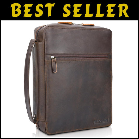 Luxurious Leather Bible Carrying Case Organizer with Zipper Closure - Dark Brown