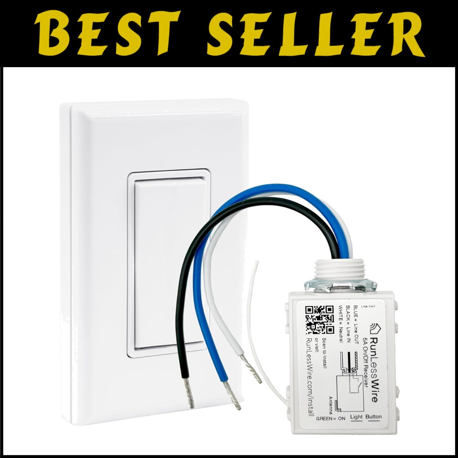 Compact DIY Wireless Light Switch Kit - 1 Receiver, 1 Rocker Switch, USA Made