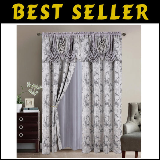 Sophisticated Embroidered Paisley Curtain Set with Valance - 54"x84" Silver Gray