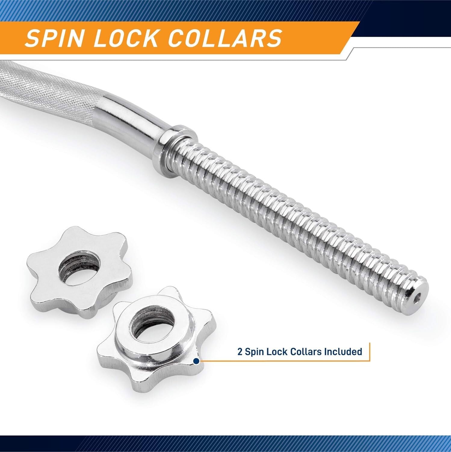 Durable 47" Standard Curl Bar with Spin-Lock Collars for Efficient Workouts