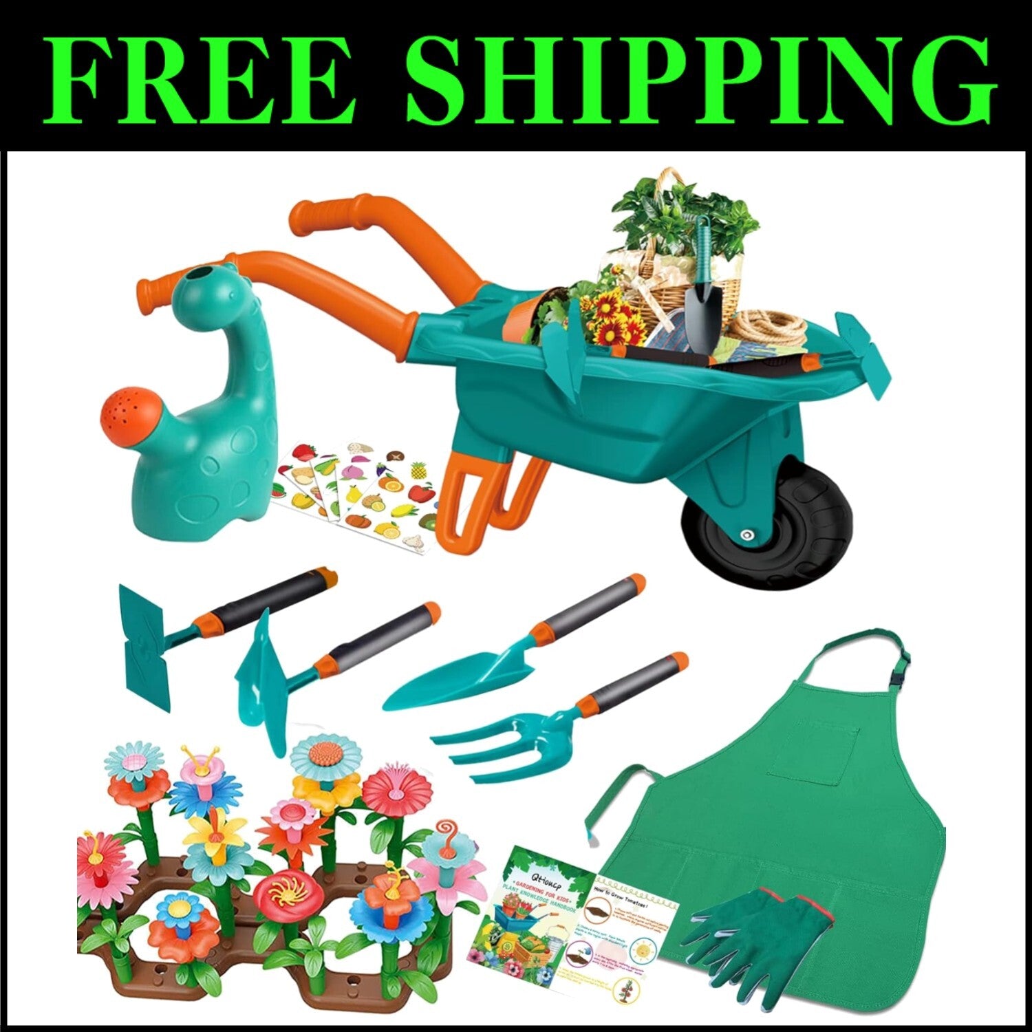 Eco-Friendly Kids Gardening Set: 16 Tools and Wheelbarrow for Outdoor Play