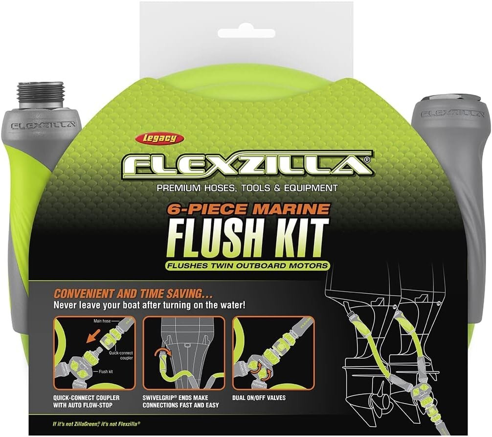 Convenient 6-Piece Outboard Motor Flush Kit with SwivelGrip Hoses - ZillaGreen