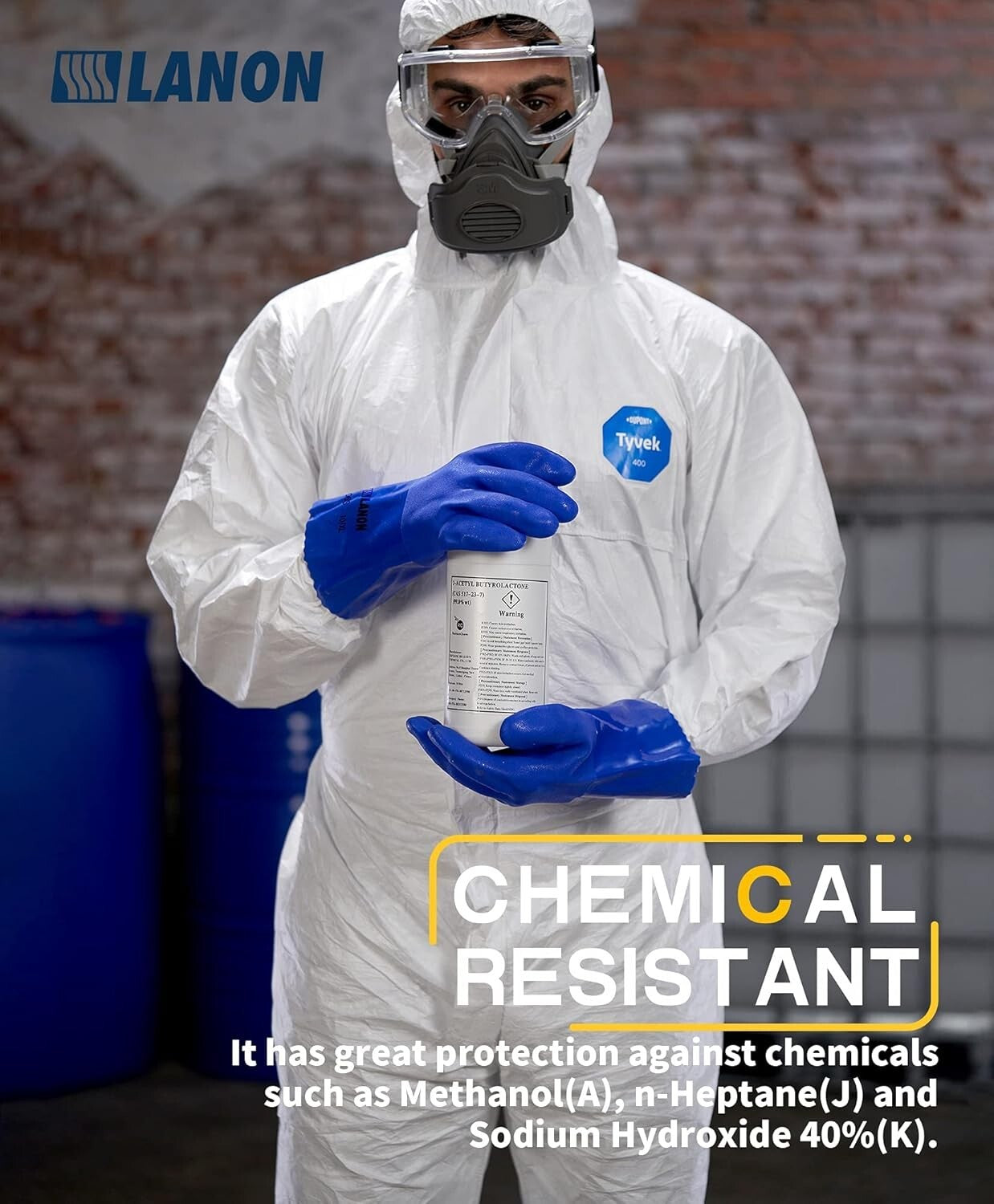 XL PVC Rubber Gloves with Breathable Liner - LANON 6 Pairs for Various Uses