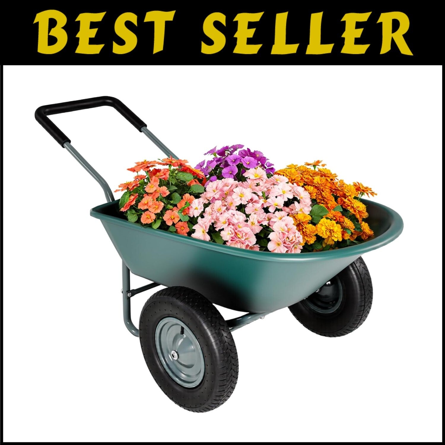 14-Inch Pneumatic Tire Yard Cart with Ergonomic Handle - Stable and Stylish