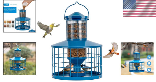 Durable Blue Hanging Bird Feeder for Finch & Bluebird - Squirrel-Proof Design