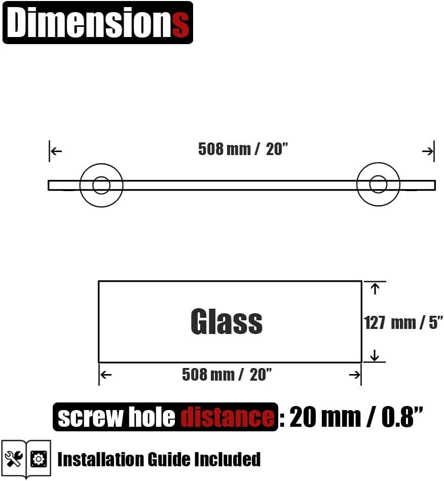 Durable Chrome Bathroom Glass Shelf - 20x5 Inches, Water-Resistant, Pack of 2