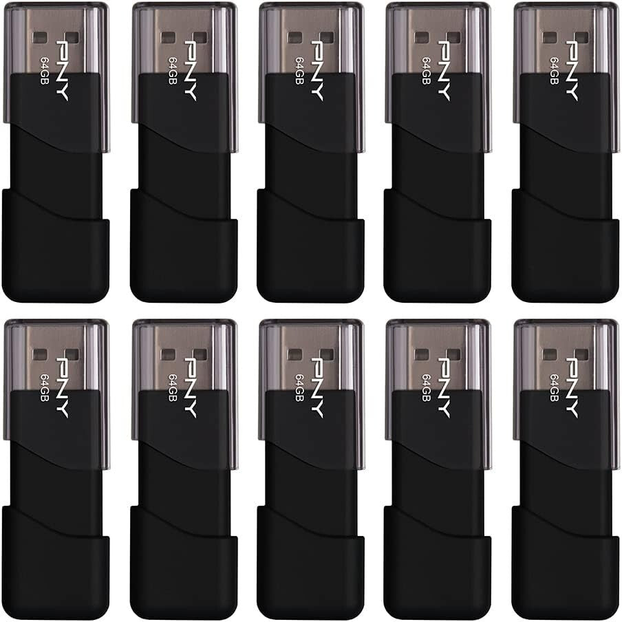 Bulk 10-Pack of 64GB USB 2.0 Drives - Durable with Sliding Collar Design