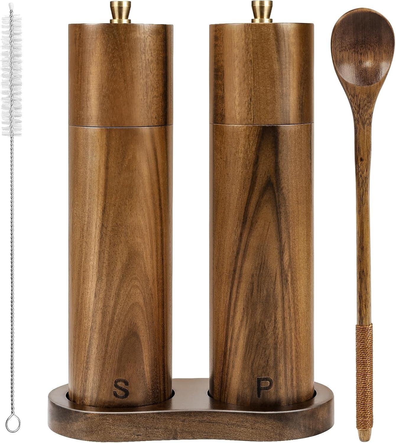 8-Inch Manual Salt and Pepper Grinders - Adjustable Coarseness & Natural Wood