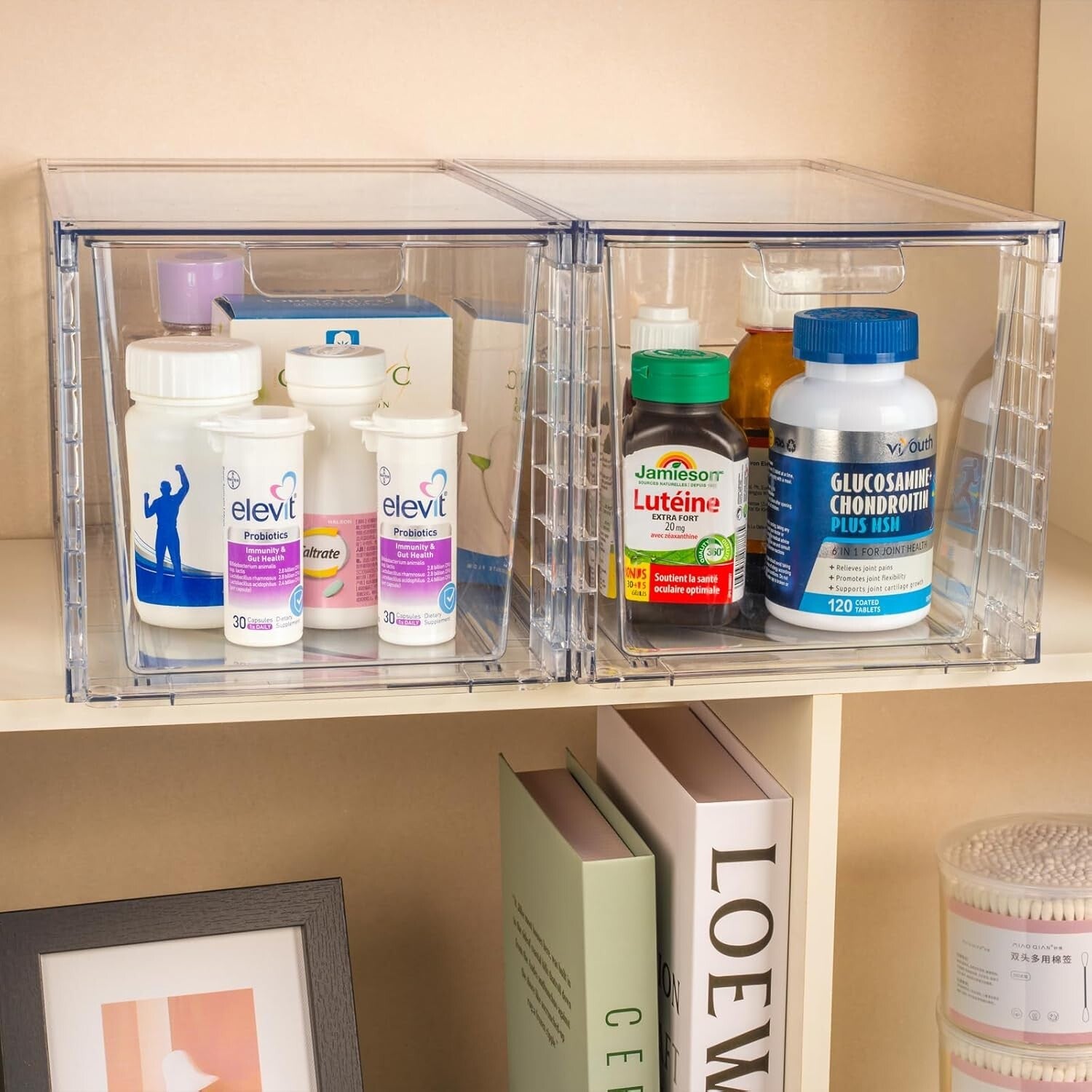 Multi-Use Clear Organizing Bins - Stackable Drawer Set for Kitchen & Bathroom