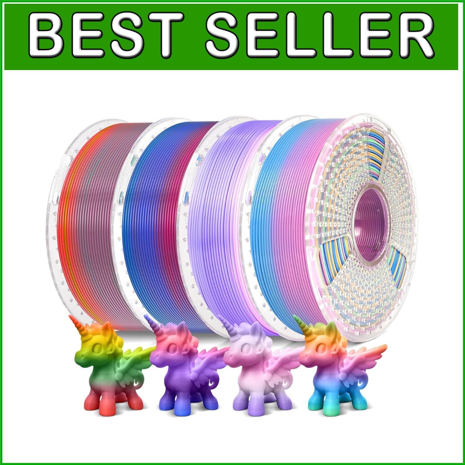 Easy-to-Use Rainbow PLA Filament 4 Pack - Gradient Colors 1.75mm, Vacuum Packed