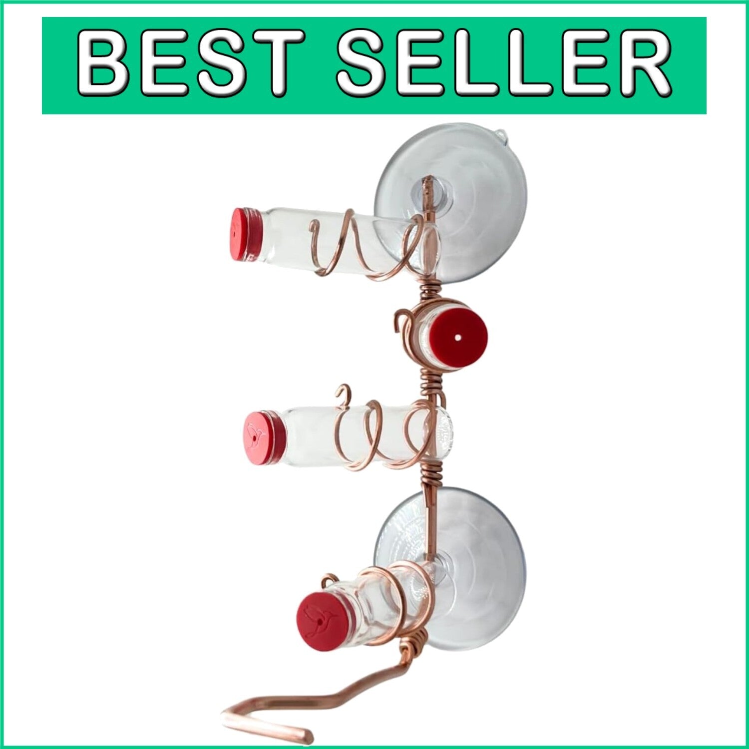 Durable Copper Hummingbird Feeder with 4 Stations and Secure Suction Cups