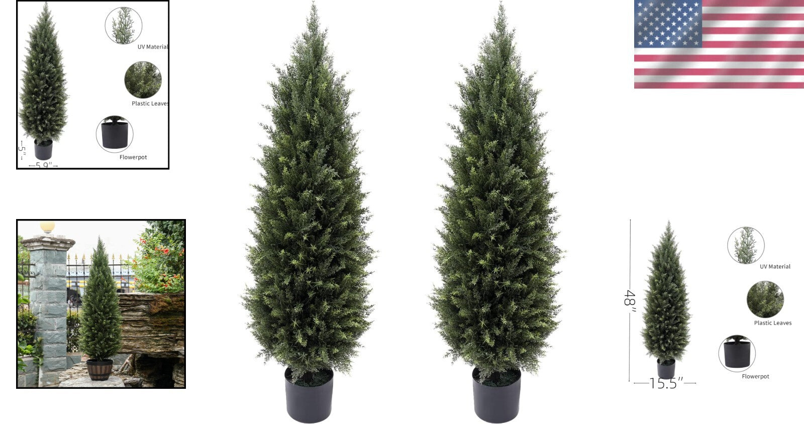 Set of 2 Sunlight Resistant Artificial Cedar Shrubs for Home & Garden Decor