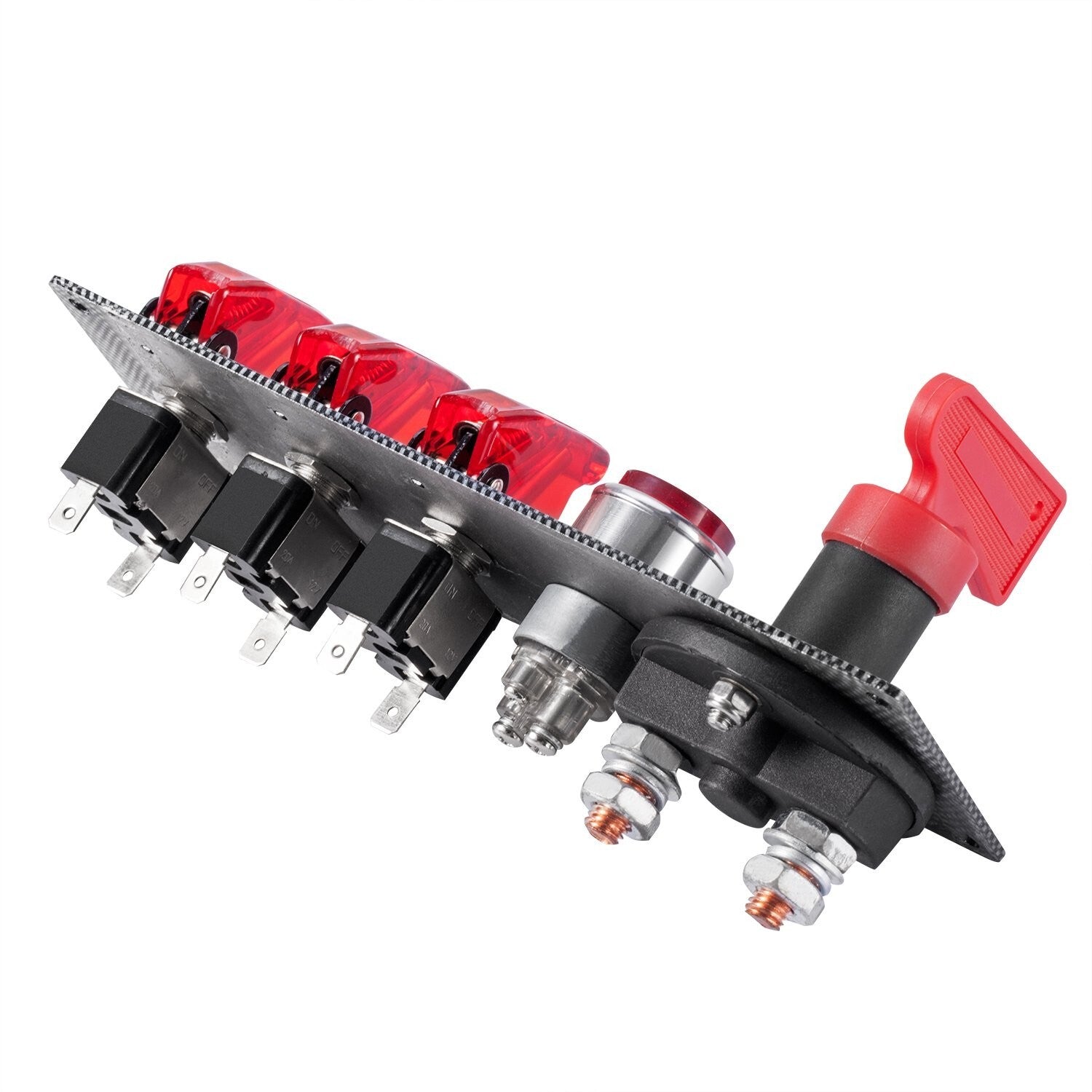 12V Racing Car Ignition Panel - Toggle & Push Button with Carbon Fiber Finish