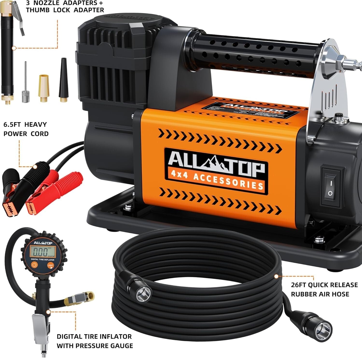 Quick Inflate 12V Air Pump with Safety Features for Trucks & RVs - 78 Db Noise