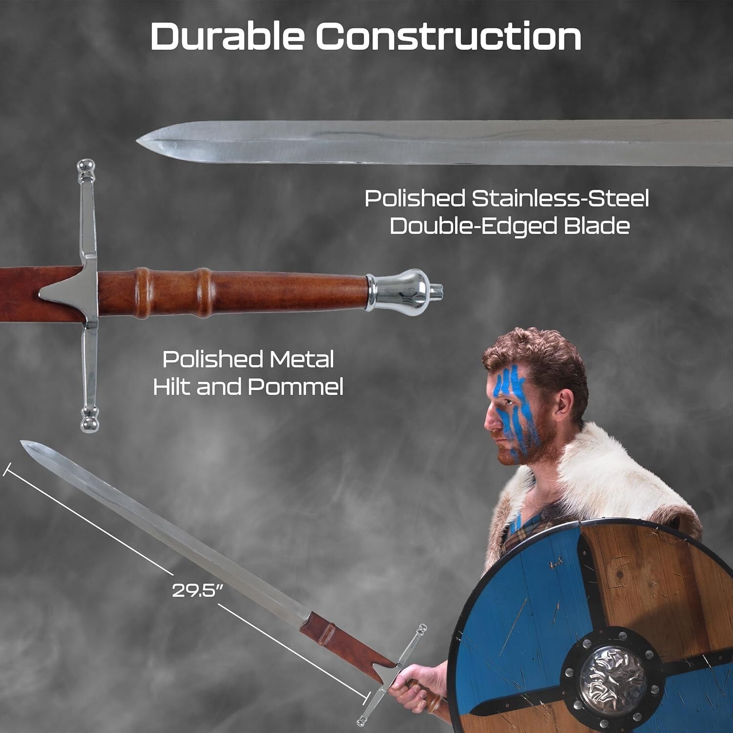 Stainless Steel Braveheart Sword with Leather Sheath - Perfect for Cosplay