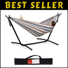 Load image into Gallery viewer, Easy-Setup Double Hammock with Stylish Steel Stand &amp; Travel Bag - Coffee Color
