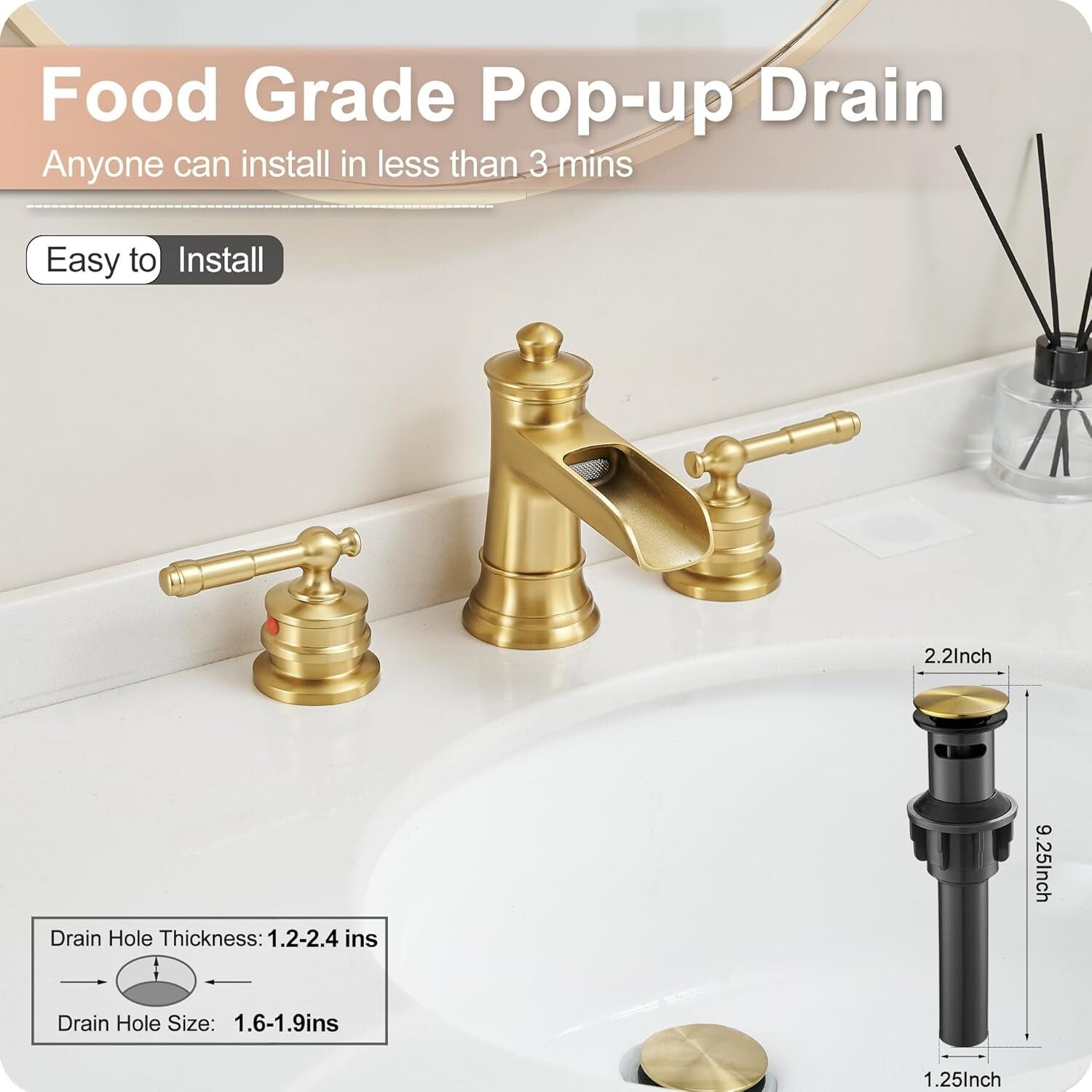 Elegant Gold Bathroom Faucet with Waterfall Spout - 4-16 Inch Widespread Design