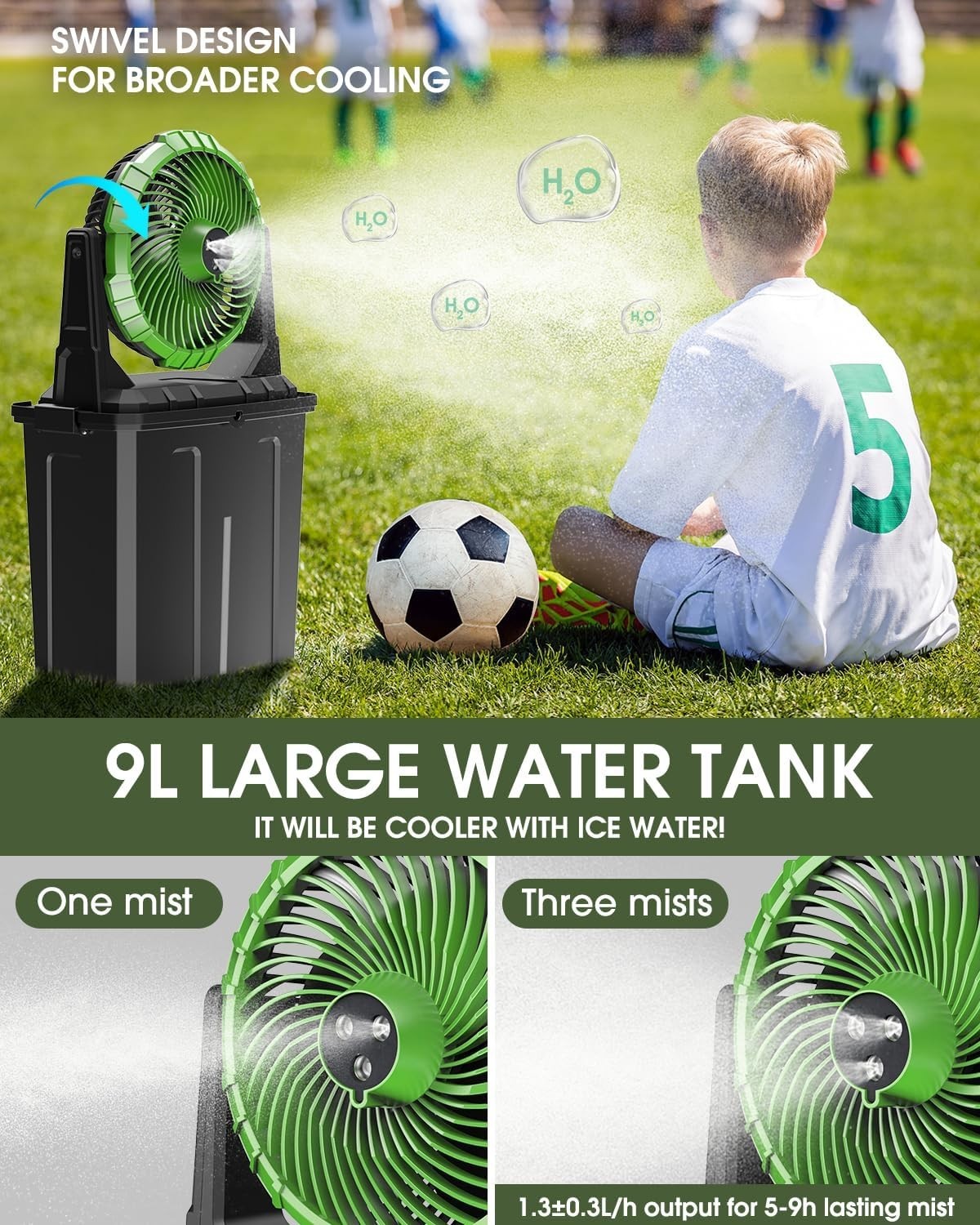Compact 9L Mist Fan with 3 Wind Speeds - Ideal for Outdoor Leisure & Recreation