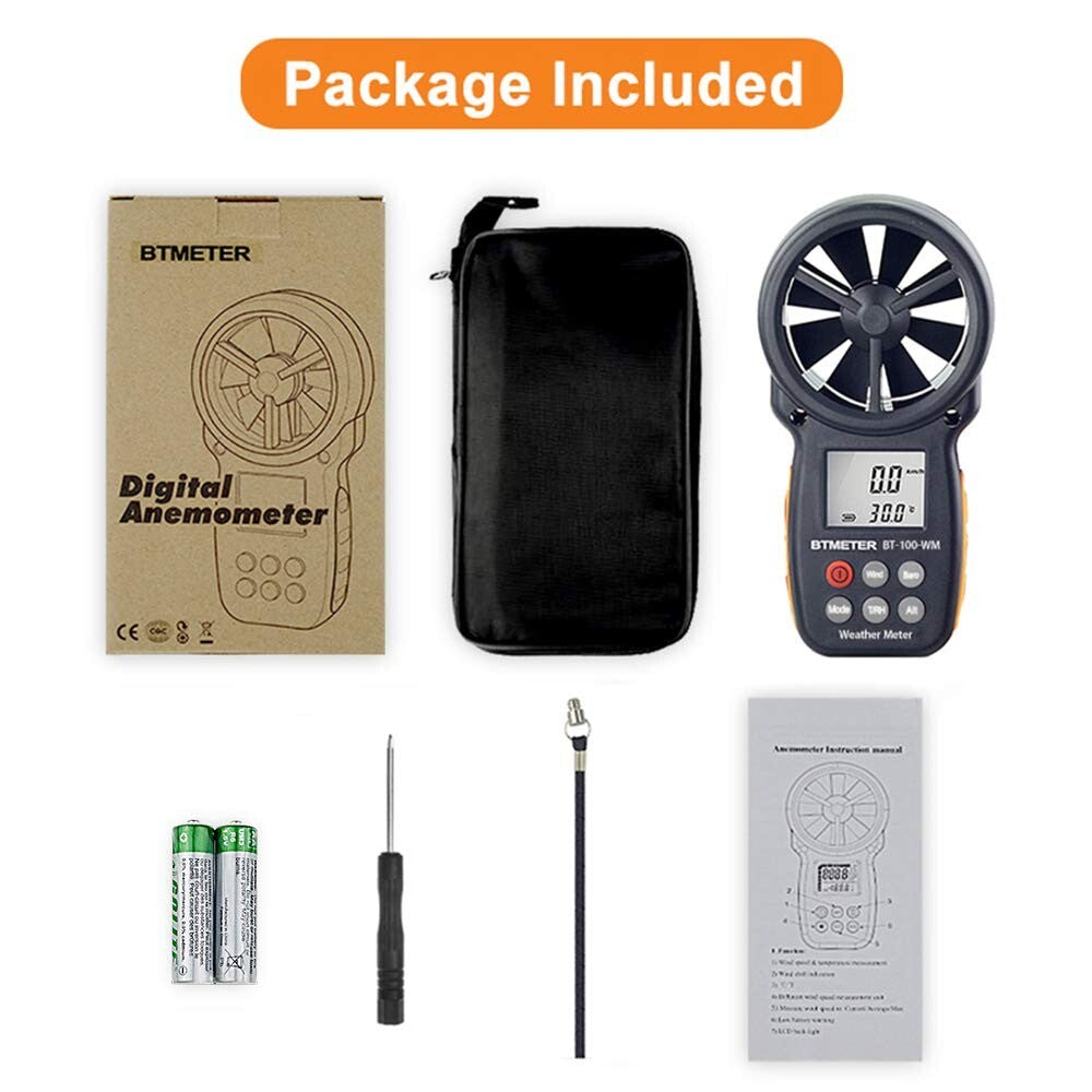 Portable Anemometer with LCD Backlight: Measure Wind Speed & Barometric Pressure