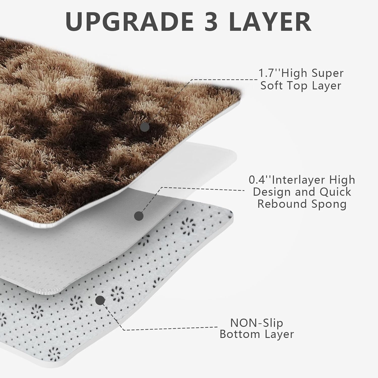 Elegant 9X12 Feet High Pile Shag Rug - Luxurious Mottling Brown for Bedrooms