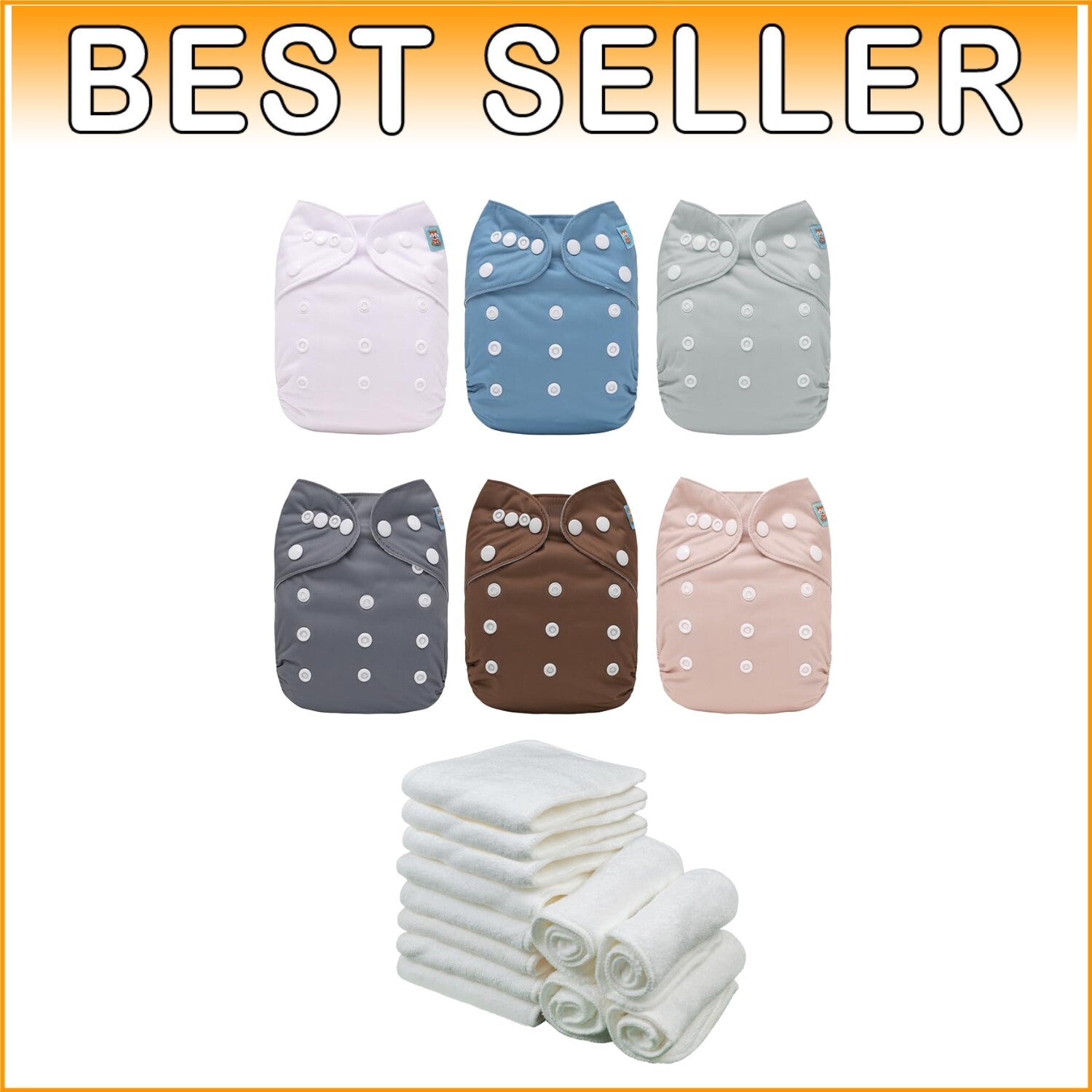Washable Baby Diapers with 12 Inserts - 6 Pack in Trendy Colors - Unisex Design