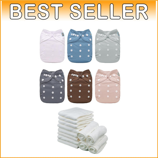 Washable Baby Diapers with 12 Inserts - 6 Pack in Trendy Colors - Unisex Design