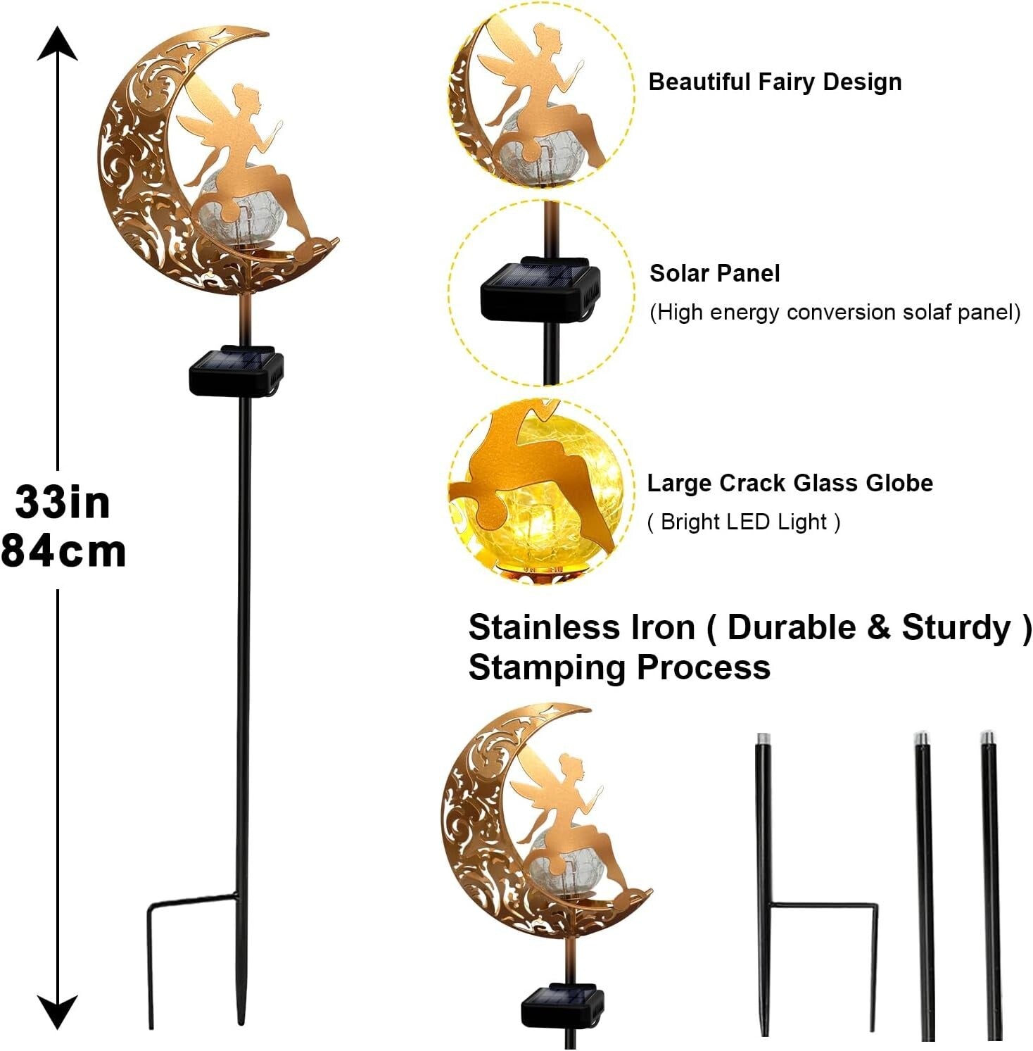 Enchanting 2-Pack Solar Garden Lights with Angel Decor - 33-Inch Pathway Stakes