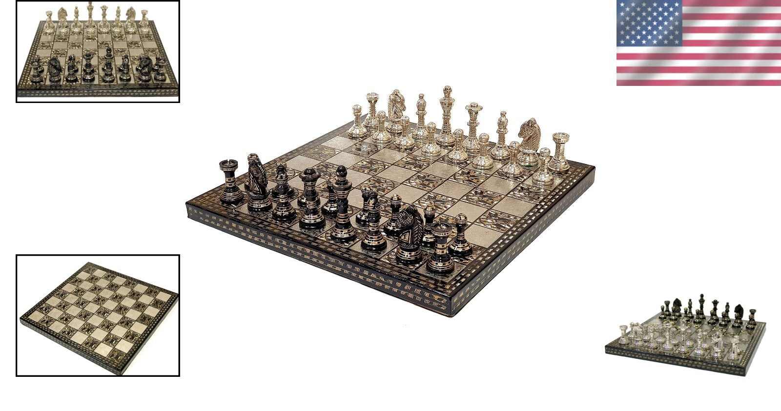 Artisan 12" x 12" Brass Chess Board with Durable Wooden Base & 100% Brass Pieces