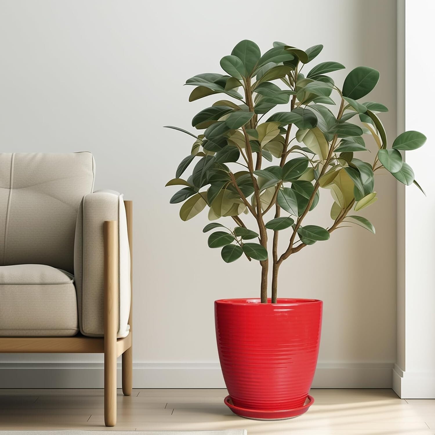 Stylish Round Red Ceramic Planter 10 Inch - Perfect for Flowers & Gifts