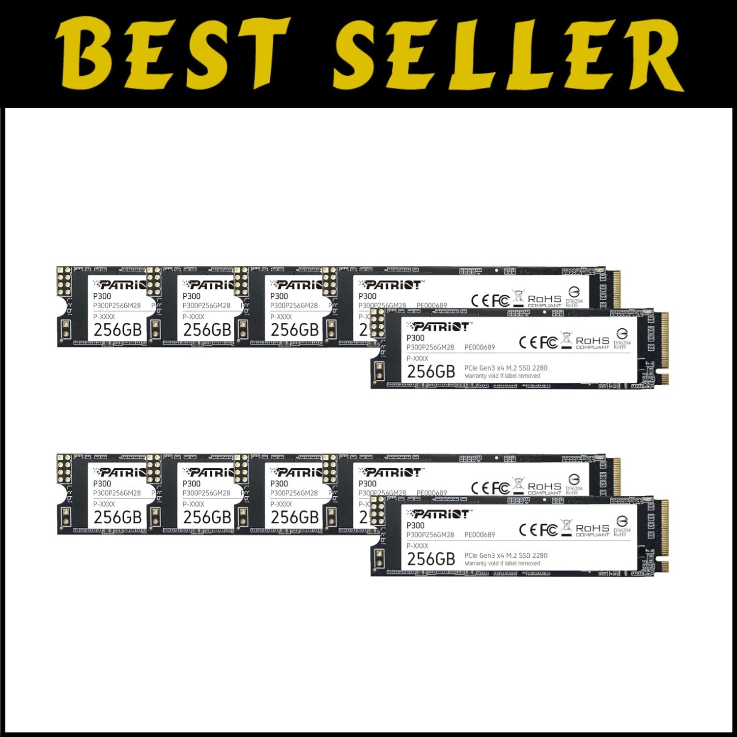 10 Pack Patriot P300 256GB NVMe SSD - Fast Reads/Writes for Desktops and Laptops