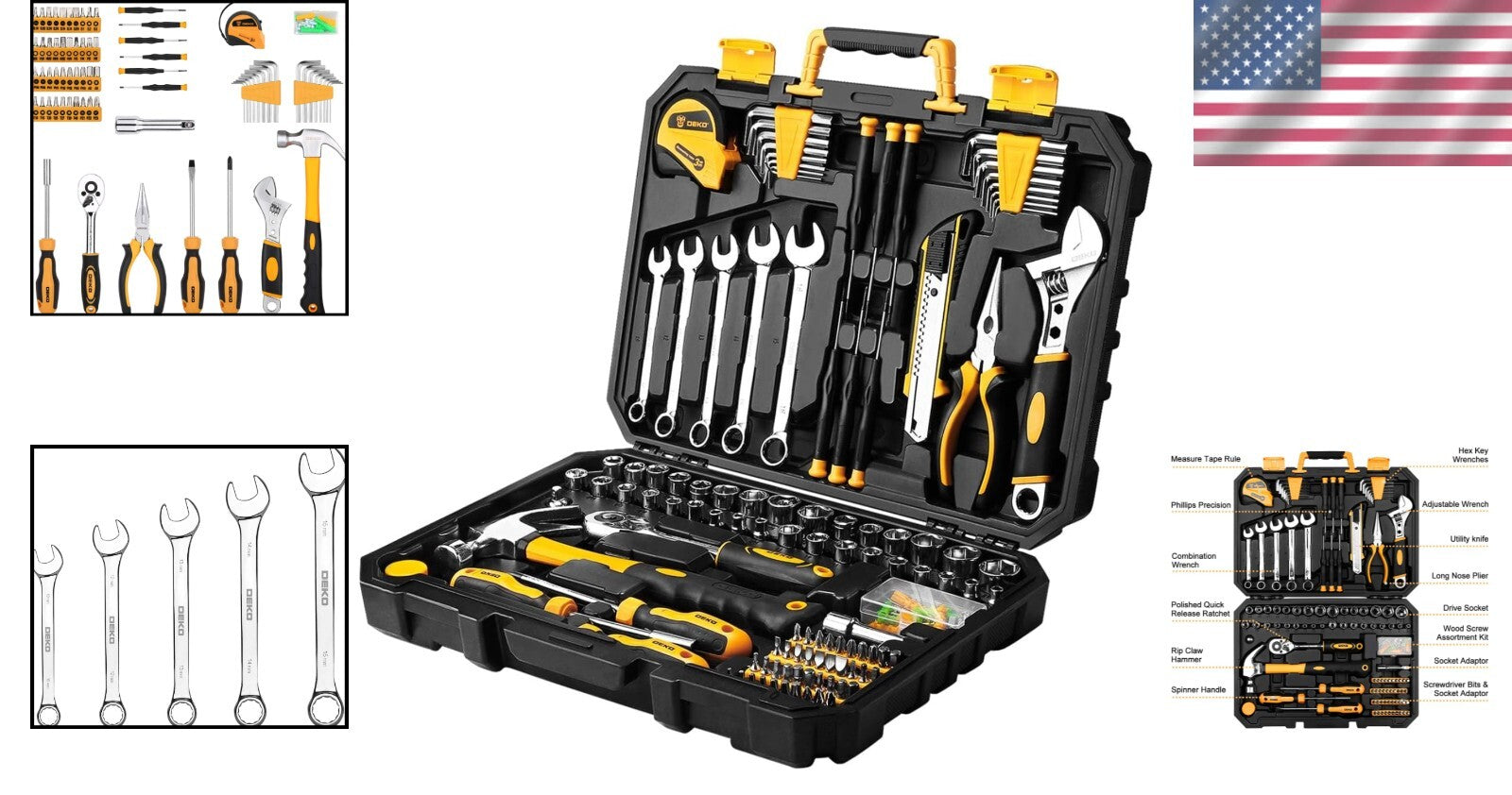 Durable 158-Piece Hand Tool Kit with Toolbox - Ideal for Home and Auto Repair