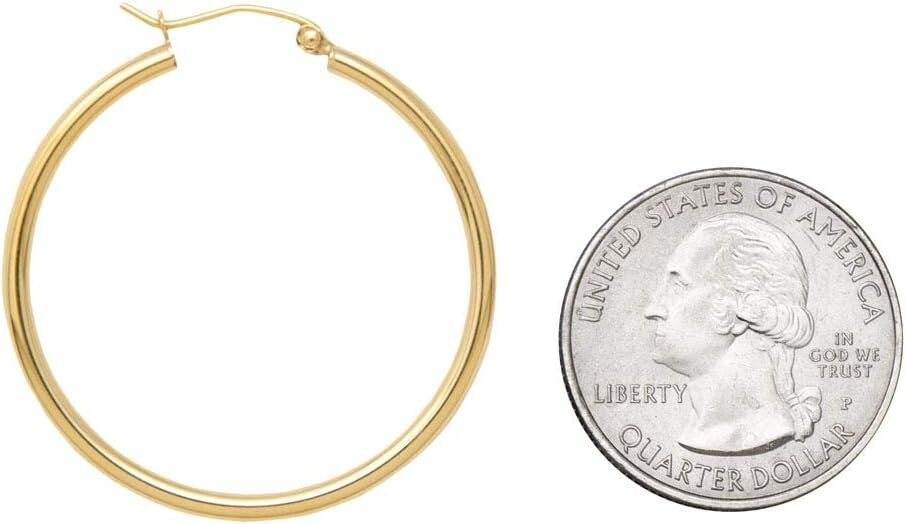 Elegant 14K Gold Classic Hoop Earrings, 35mm Diameter with Click-Down Clasp